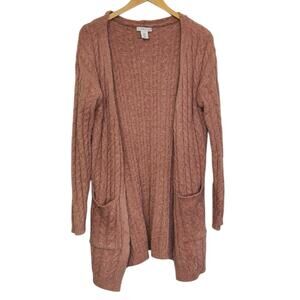 Sincerely Jules Long Apricot Cable Knit Open Cardigan Sweater Size Small